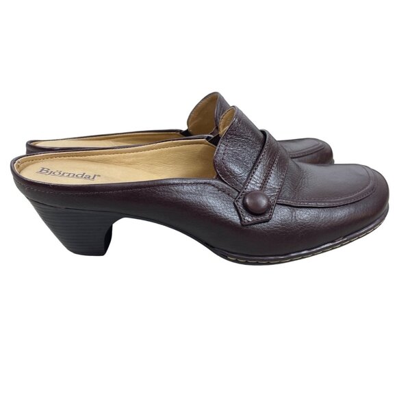 Björndal Women's Brown Leather Gena Backless Slip On Comfort Clog Shoes Sz 8.5M - Picture 3 of 8